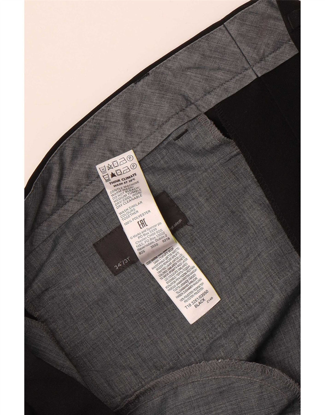 Marks & Spencer Herre Straight Regular Suit Bukser W34 L31 Sort Polyester