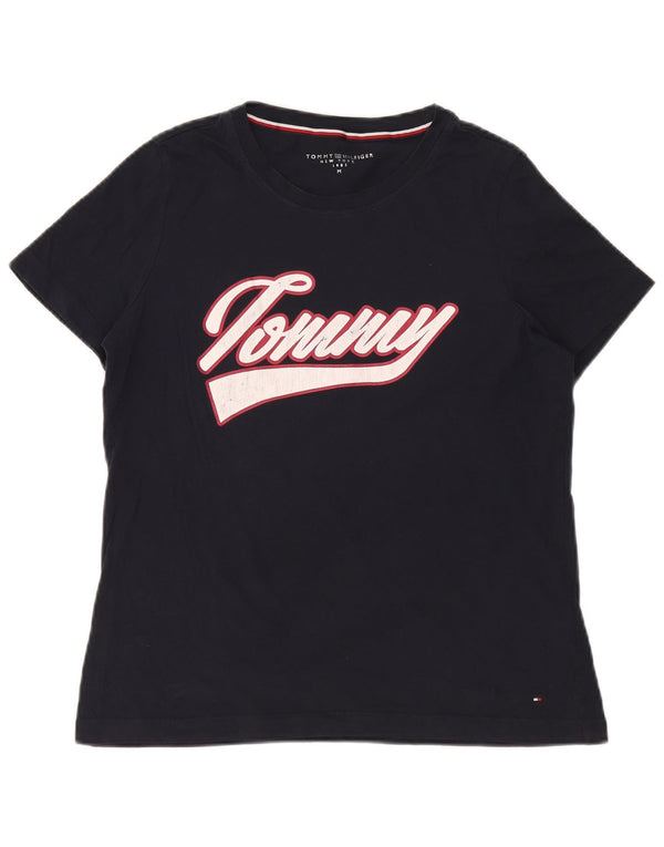 Tommy Hilfiger Dame Grafisk T-Shirt Top UK 14 Medium Navy Blue Bomuld