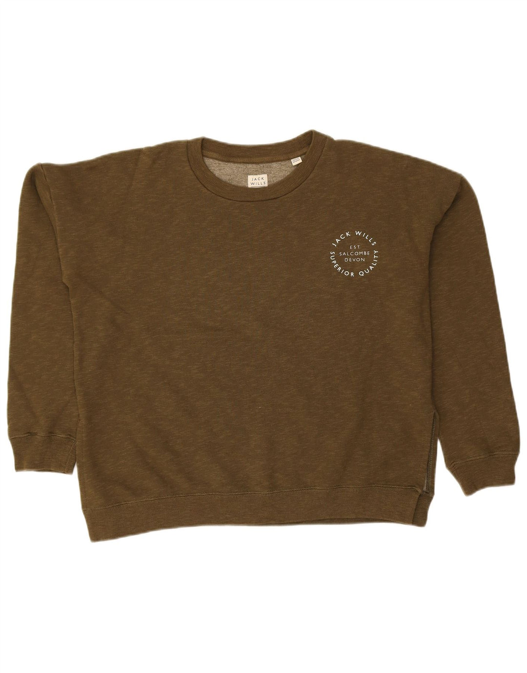 JACK WILLS Dame Oversized Sweatshirt Jumper UK 10 Small Khaki Cotton