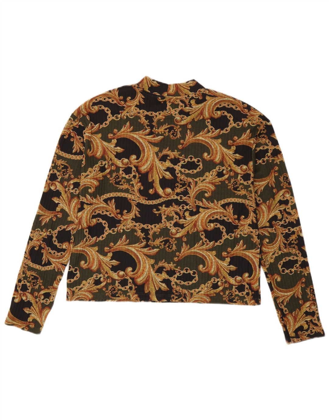 Zara Womens Crop Top Langærmet UK 10 Small Black Paisley Polyester