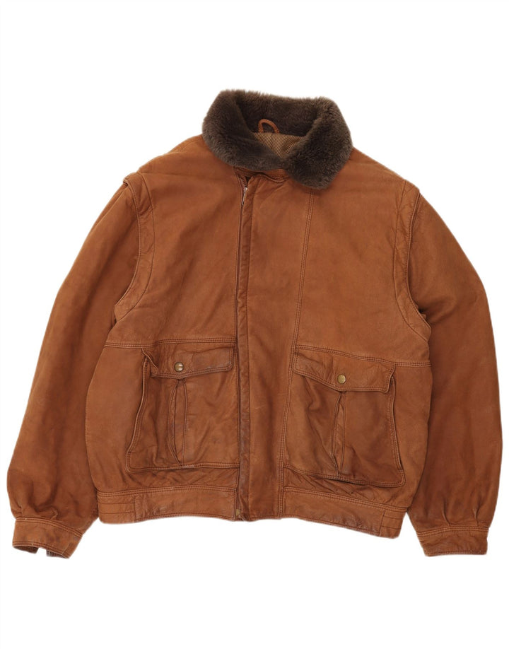 VINTAGE Herre læderjakke IT 52 XL Brun Colourblock