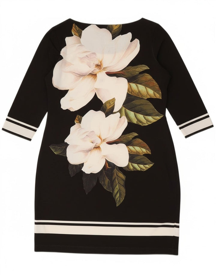 Wallis Kvinders 3/4-ærmede Skedekjole US 8/10 Medium Black Floral Polyester