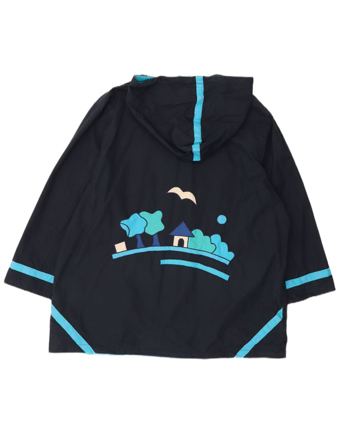 DW-SHOP Dame grafisk hætte vindjakke UK 20 2XL marineblå bomuld