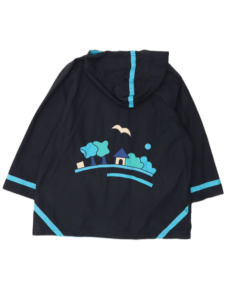 DW-SHOP Dame grafisk hætte vindjakke UK 20 2XL marineblå bomuld