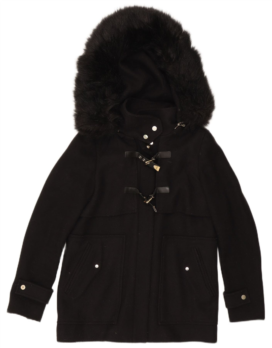 Zara Dame Hooded Bomber Jacket UK 14 Medium Black Polyester