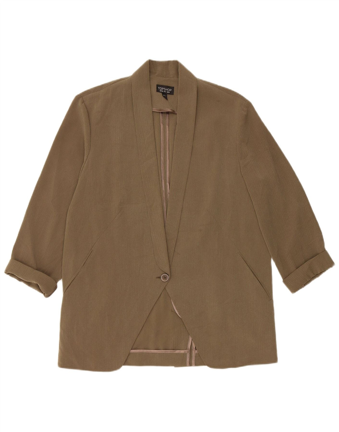 Topshop Dame Oversized 1 Knap Blazer Jacket UK 10 Small Khaki Pinstripe