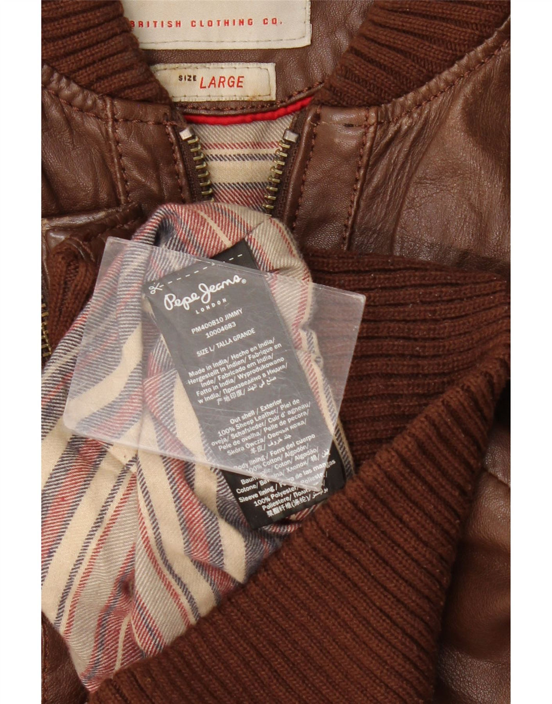 PEPE Jeans Herre Læderjakke UK 40 Stor Brun Læder