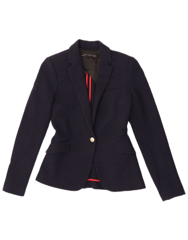 Zara Dame 1-knaps blazerjakke UK 6 XS marineblå polyester