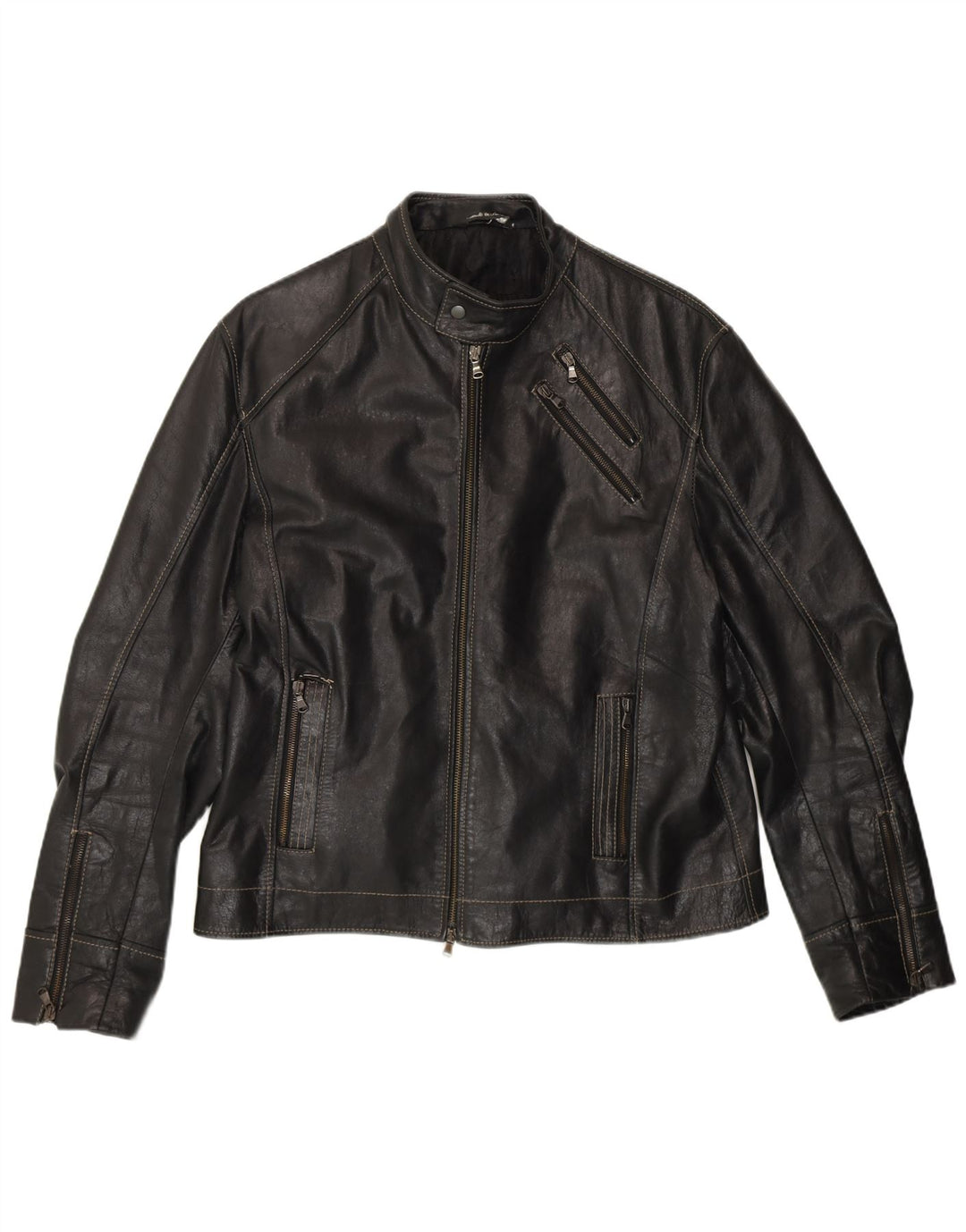VINTAGE Herre læder racerjakke UK 40 Stor sort læder
