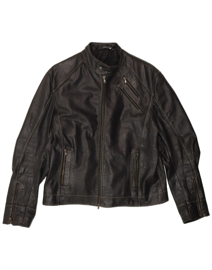 VINTAGE Herre læder racerjakke UK 40 Stor sort læder