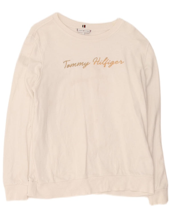 Tommy Hilfiger Dame Grafisk Oversized Sweatshirt Jumper UK 10 Small White