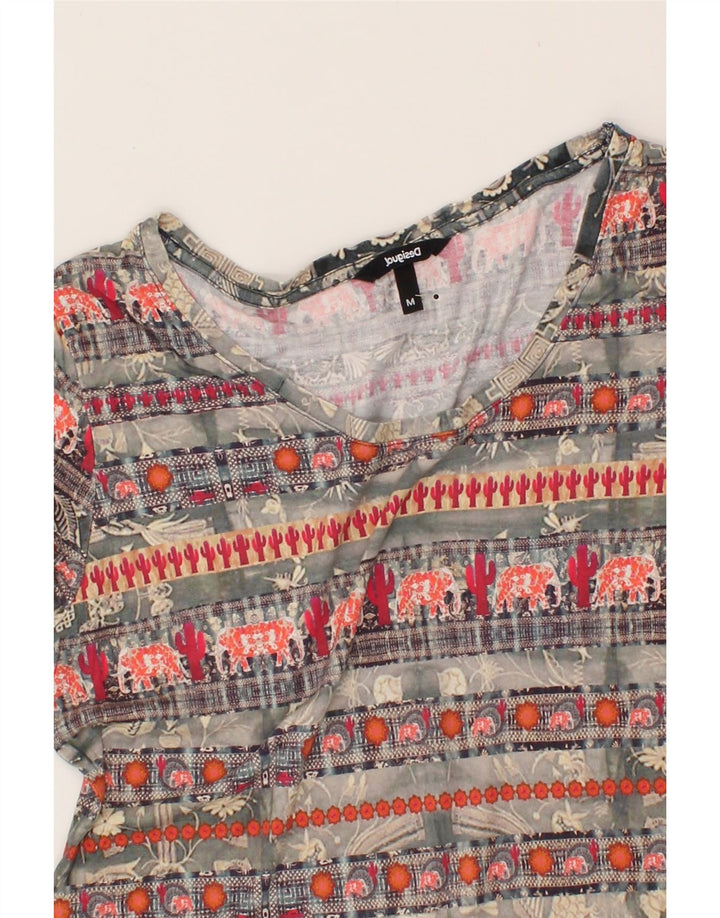 DESIGUAL Womens Abstract Pattern Graphic T-Shirt Top UK 12 Medium Grey Vintage Desigual and Second-Hand Desigual from Messina Hembry 