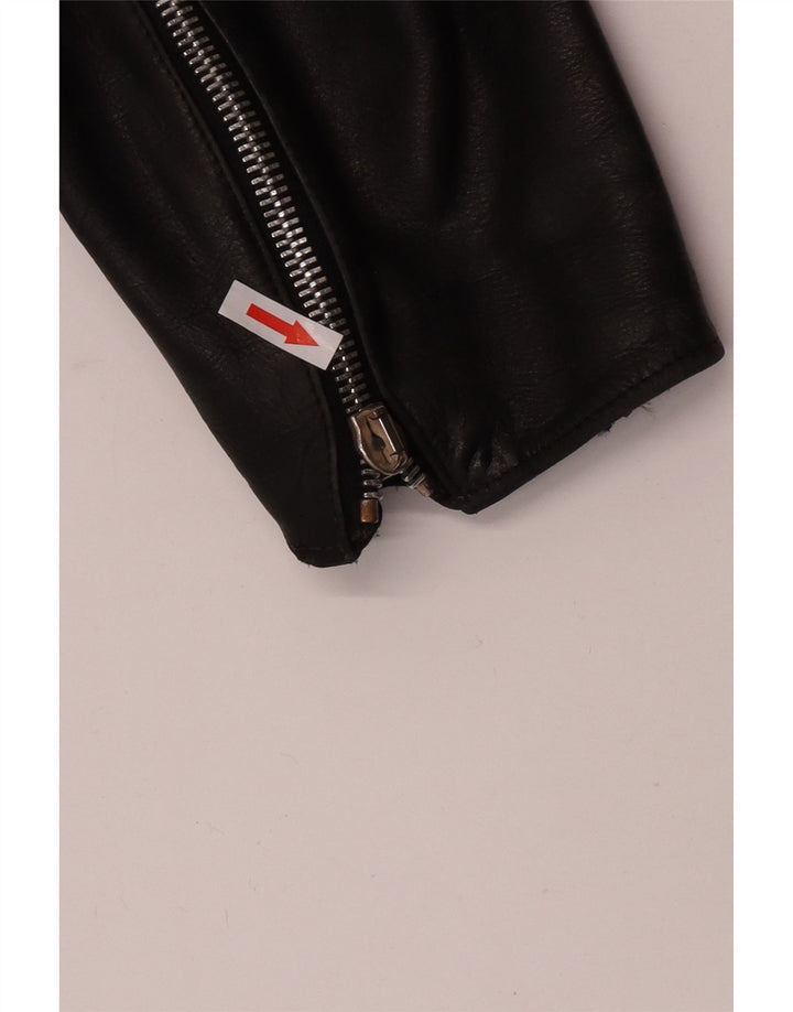 Vintage kvinders crop læder bikerjakke UK 12 medium sort læder