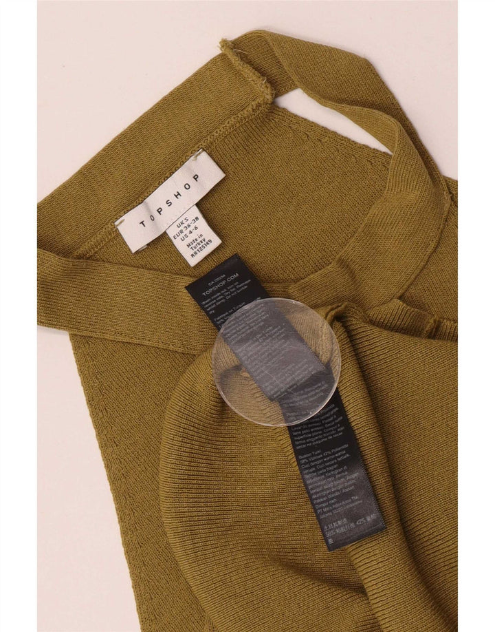 Topshop Dame Crop Halter Top UK 8 Small Khaki Viscose