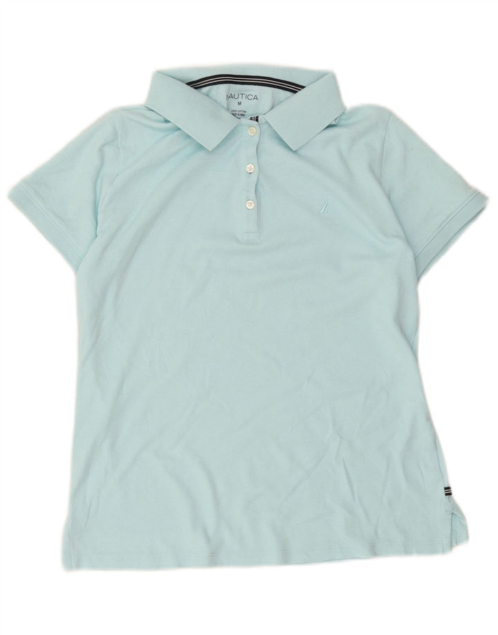 Nautica Dame Polo Shirt UK 14 Medium Blue Bomuld