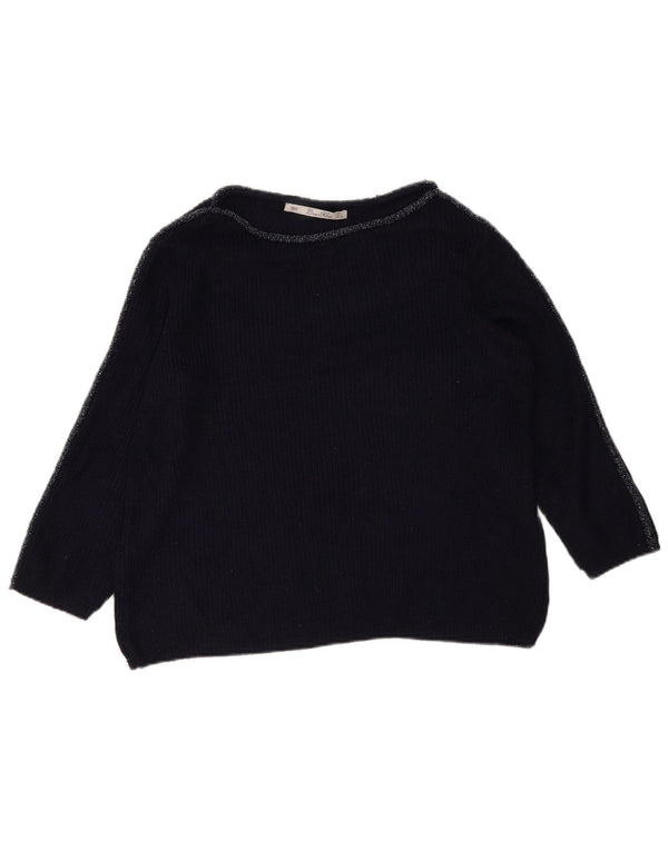 Zara Dame Oversized Boat Neck Jumper Sweater UK 16 Large Navy Blue