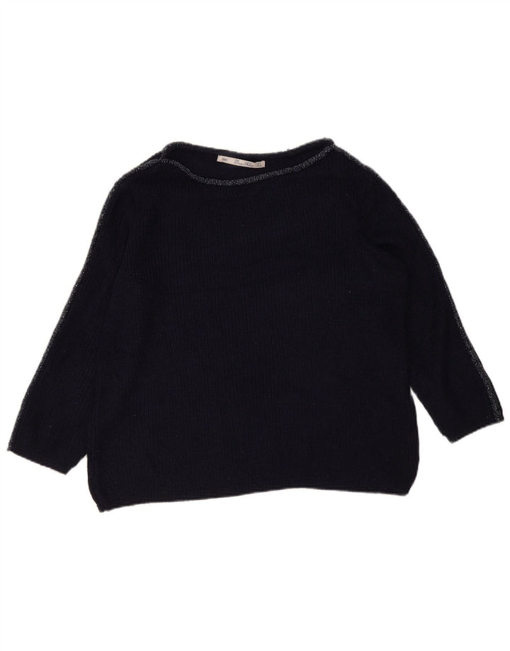 Zara Dame Oversized Boat Neck Jumper Sweater UK 16 Large Navy Blue