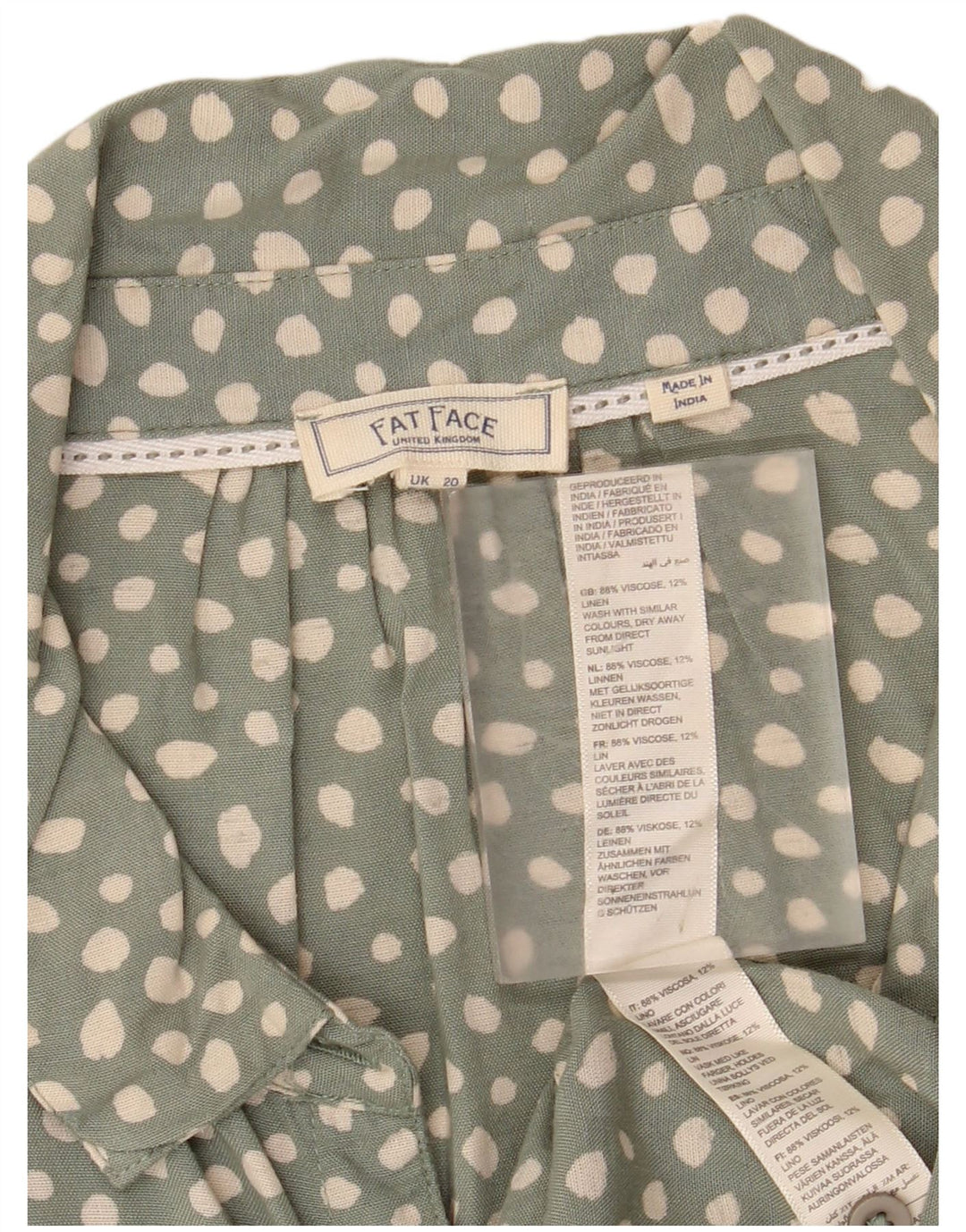 FAT FACE Dame Front Tie Shirt Bluse UK 20 2XL Grøn Plettet