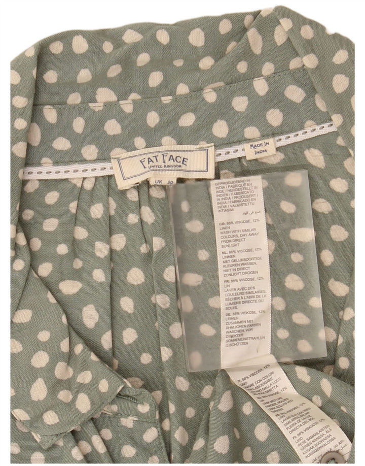 FAT FACE Dame Front Tie Shirt Bluse UK 20 2XL Grøn Plettet