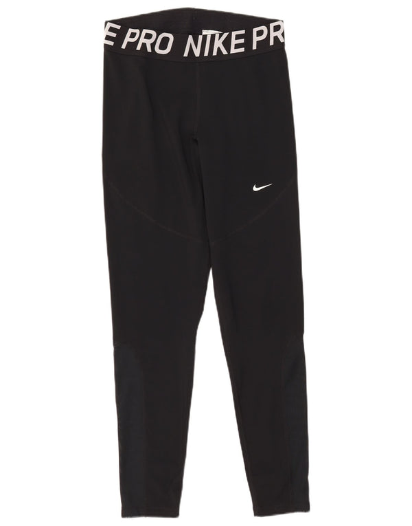 Nike Dame Dri Fit Grafiske Leggings UK 14 Large Black Colourblock