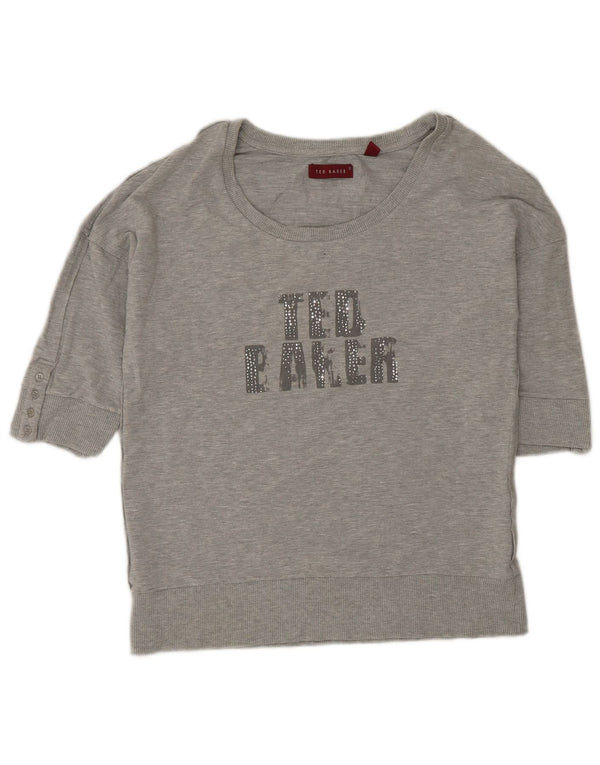 Ted Baker grafisk kortærmet sweatshirt til kvinder størrelse 3 mellemgrå