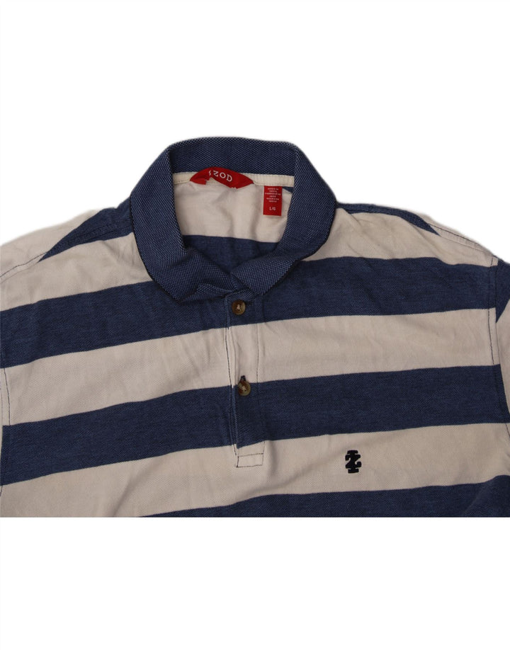 IZOD Mens Polo Shirt Large Navy Blue Striped Cotton Vintage Izod and Second-Hand Izod from Messina Hembry 