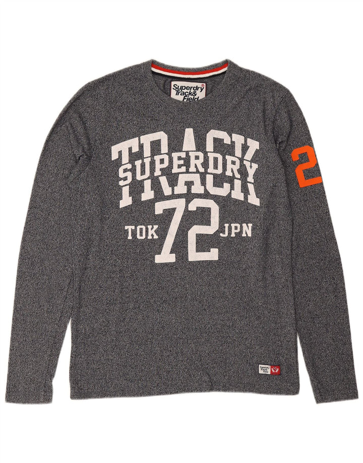 SUPERDRY Mens Graphic Top Long Sleeve Medium Navy Blue Flecked Cotton