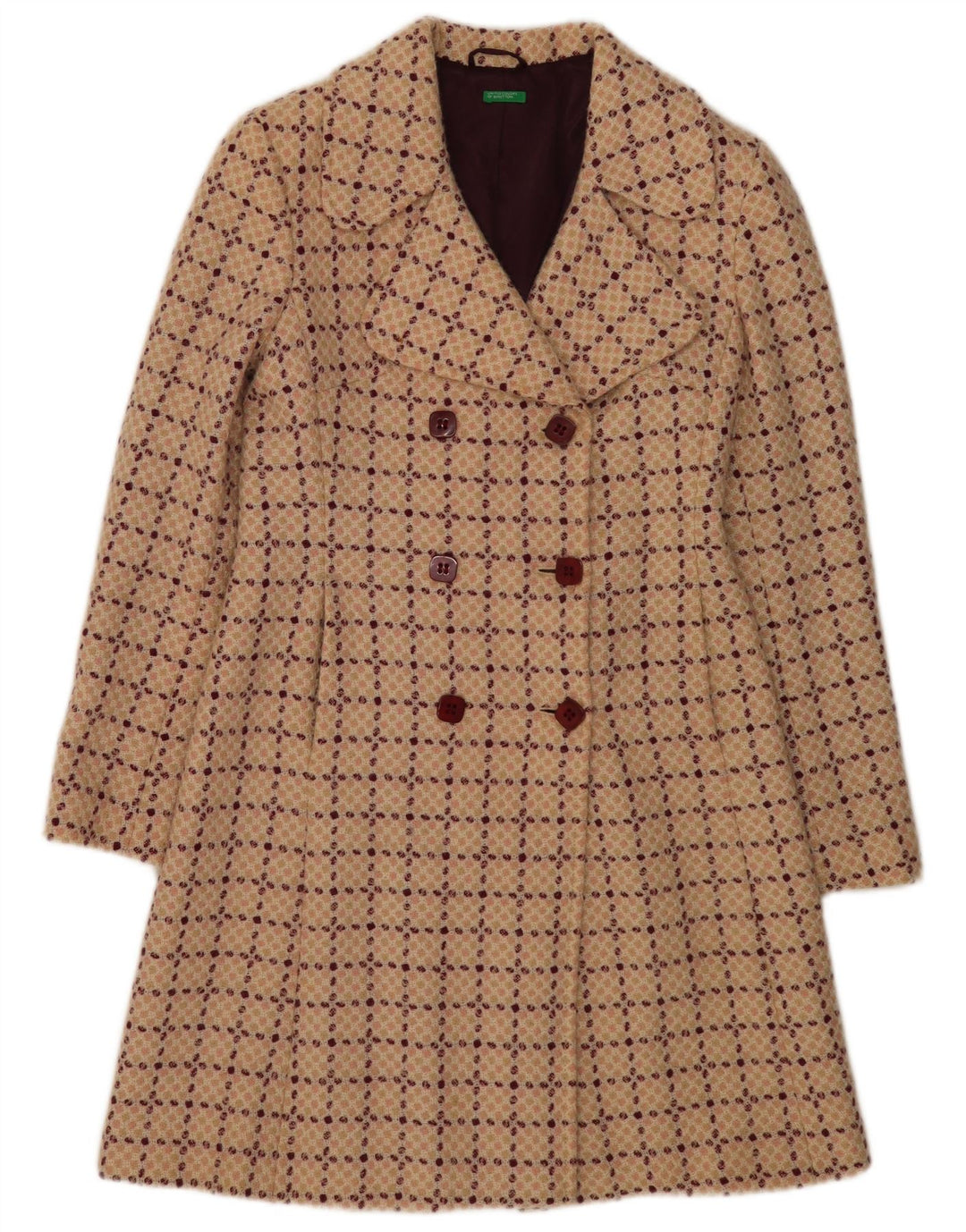 Benetton Dame Dobbeltradet Frakke IT 42 Medium Beige Ternet uld