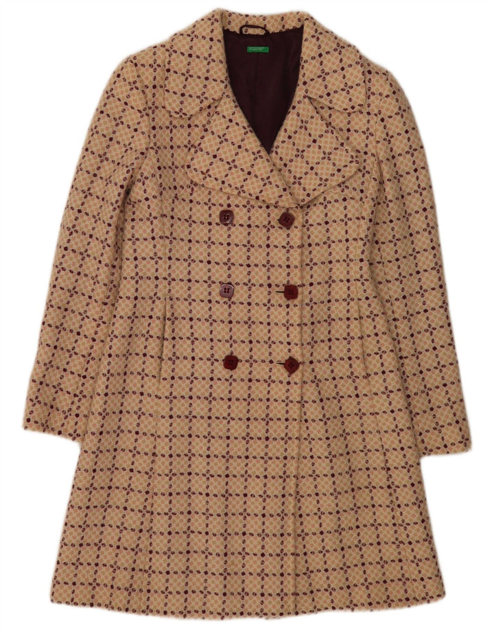 Benetton Dame Dobbeltradet Frakke IT 42 Medium Beige Ternet uld