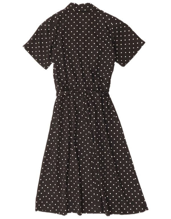 Vintage Kvinders Kortærmede Skjortekjole UK 16 Large Black Polka Dot