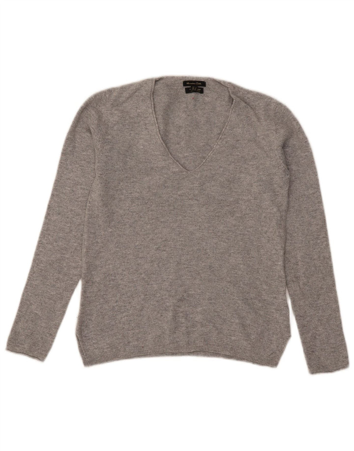 MASSIMO DUTTI Dame V-hals sweater UK 10 Small Grey Flecked
