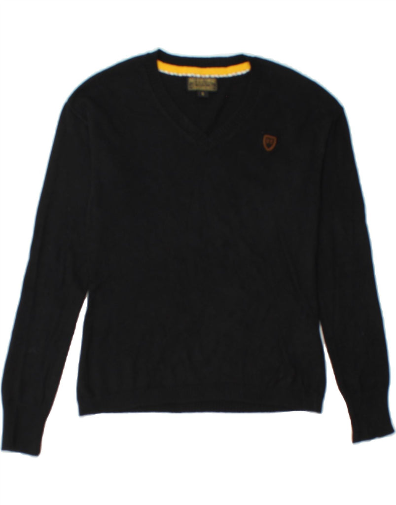 RALPH LAUREN Mens V-Neck Jumper Sweater Small Black Cotton Vintage Ralph Lauren and Second-Hand Ralph Lauren from Messina Hembry 