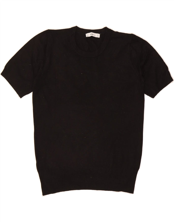 ZARA Womens Short Sleeve Crew Neck Jumper Sweater UK 12 Medium Black Vintage Zara and Second-Hand Zara from Messina Hembry 