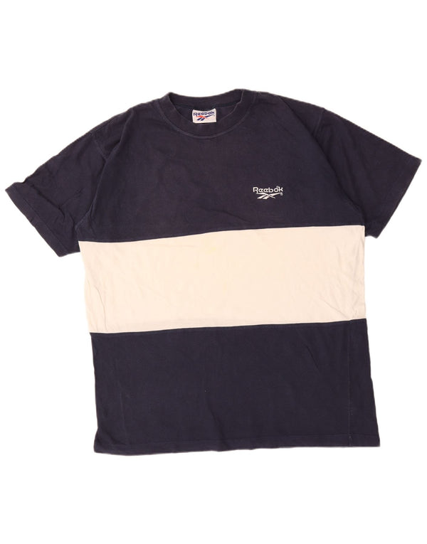 Reebok Herre T-Shirt Top XL Marineblå Colourblock Bomuld