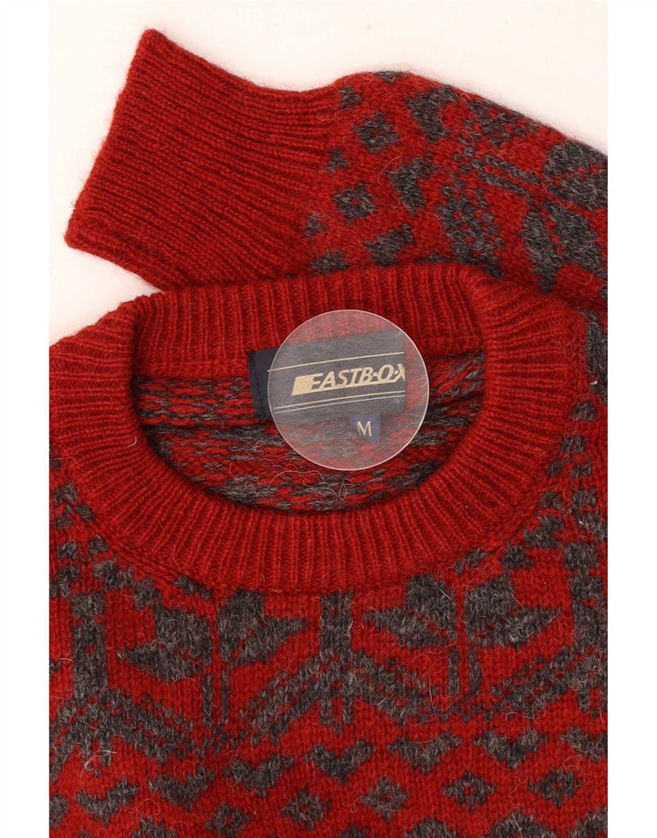 Vintage herre sweater med rund hals, medium rød Fair Isle Retro