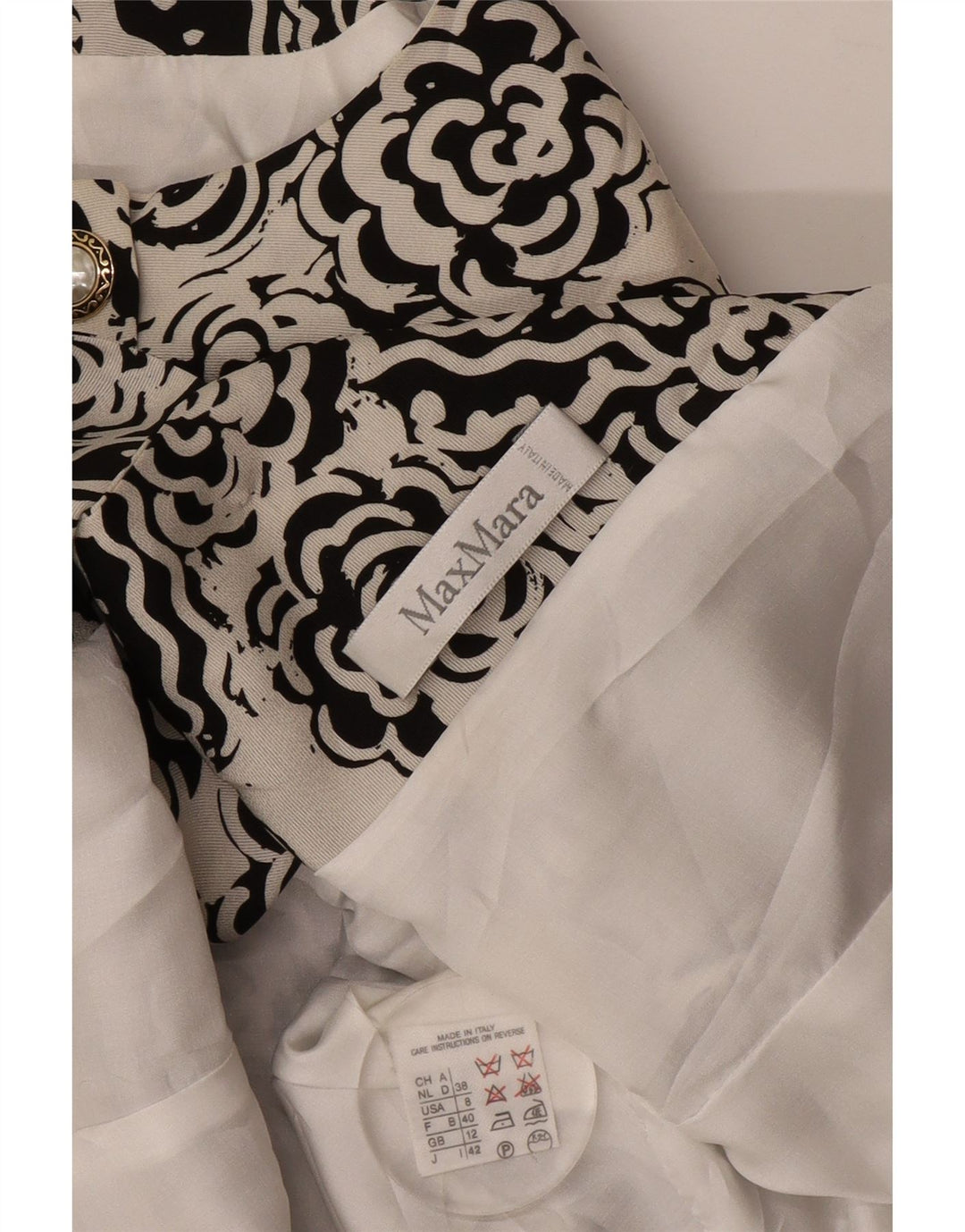 Max Mara Dame 4 Button Blazer Jacket UK 12 Medium White Floral Polyester