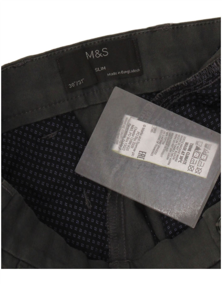 Marks & Spencer Herre Slim Chino Bukser W30 L31 Grå Bomuld