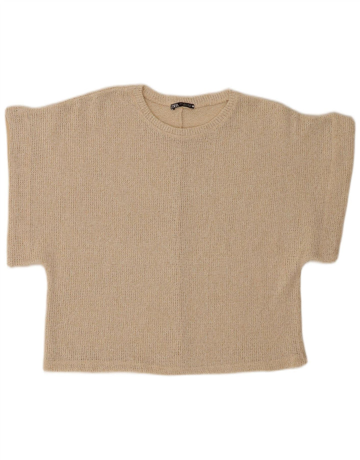 Zara Dame Oversized Bluse Top UK 10 Small Beige Flecked