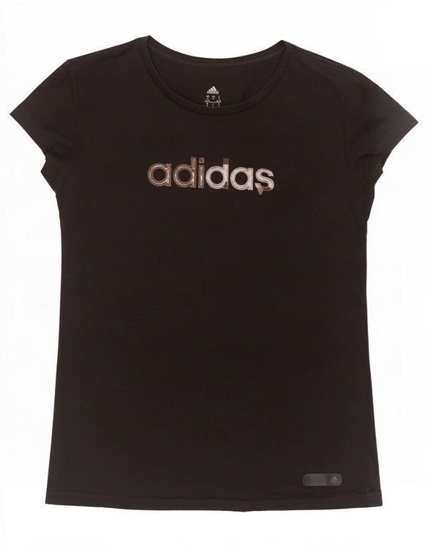 Adidas Dame Climalite Grafisk T-Shirt Top UK 8/10 Small Black Bomuld