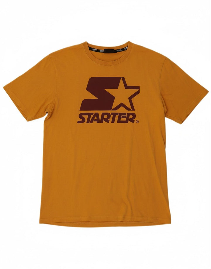 STARTER Mens Graphic T-Shirt Top Large Yellow Cotton