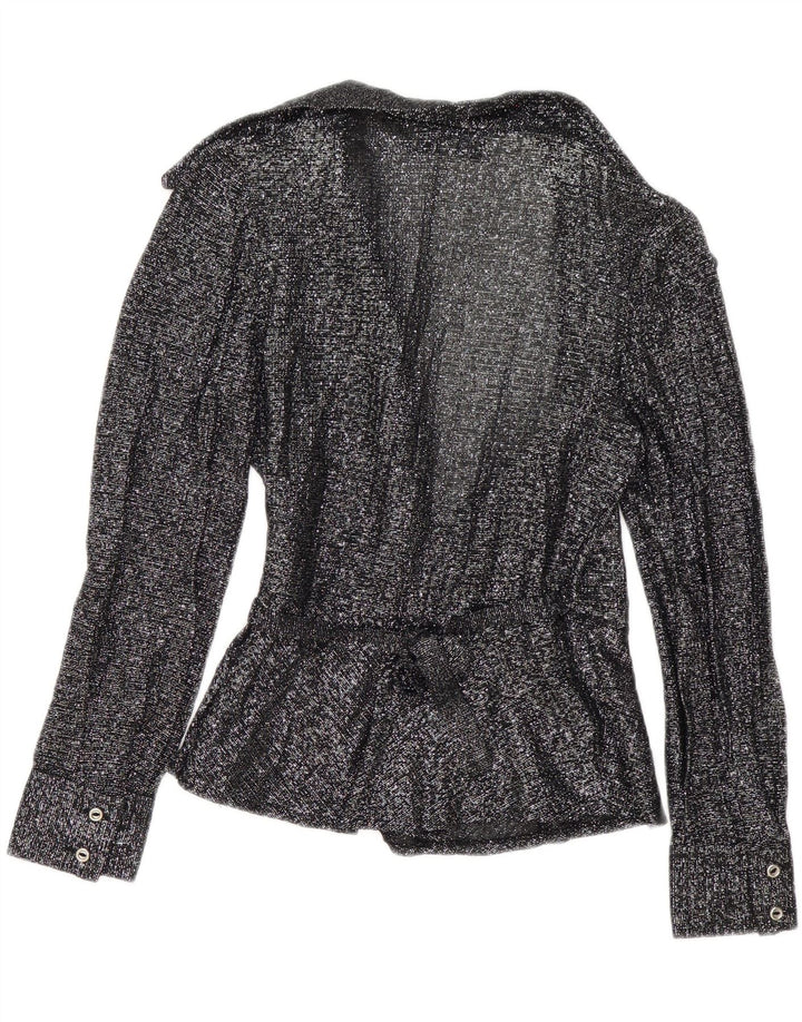 Vintage Dame Wrap Shirt Bluse EU 38 Medium Black Flecked