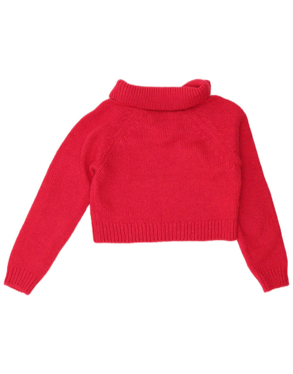 Zara Womens Crop Polo Neck Jumper Sweater UK 12 Medium Rød Akryl