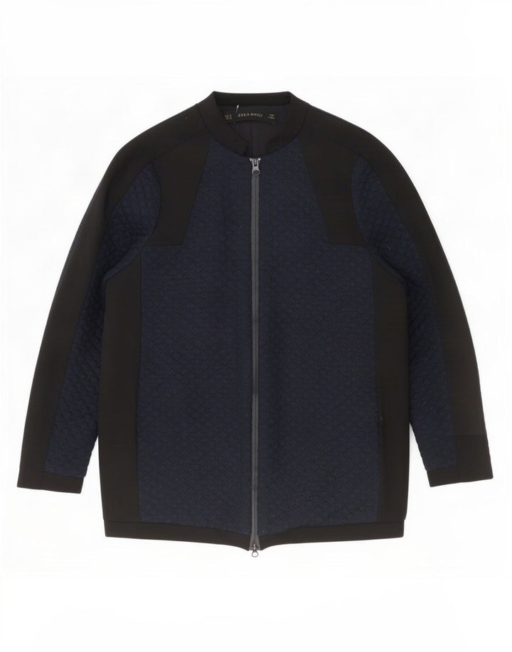 Zara Womens Oversized Bomber Jacket UK 10 Small Navy Blue Colourblock