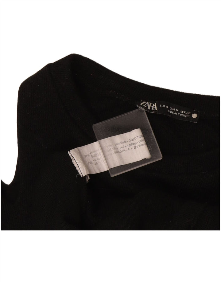 Zara langærmet afskårne skuldertop UK 12 Medium Sort Polyester