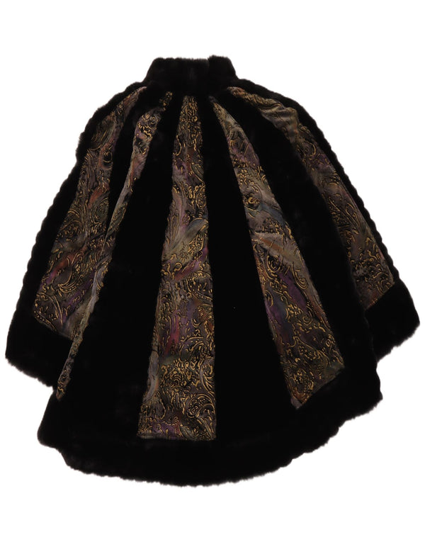 Vintage Dame imiteret Pels Overfrakke UK 16 Large Black Paisley