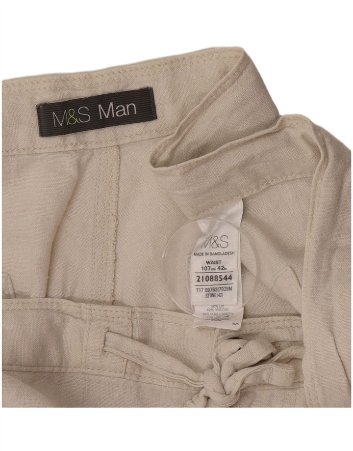 Marks & Spencer Herre Chino Shorts W42 2XL Beige Hør