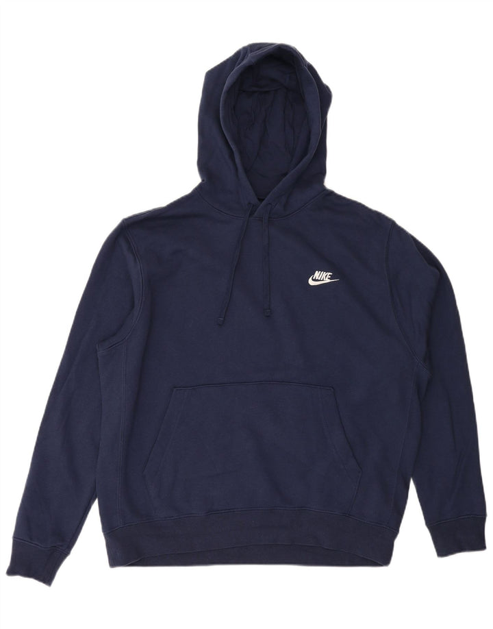 NIKE Mens Hoodie Jumper Large Navy Blue Cotton