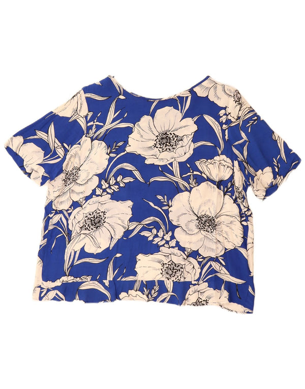 ZARA Dame Oversized Bluse Top UK 16 Large Blue Floral