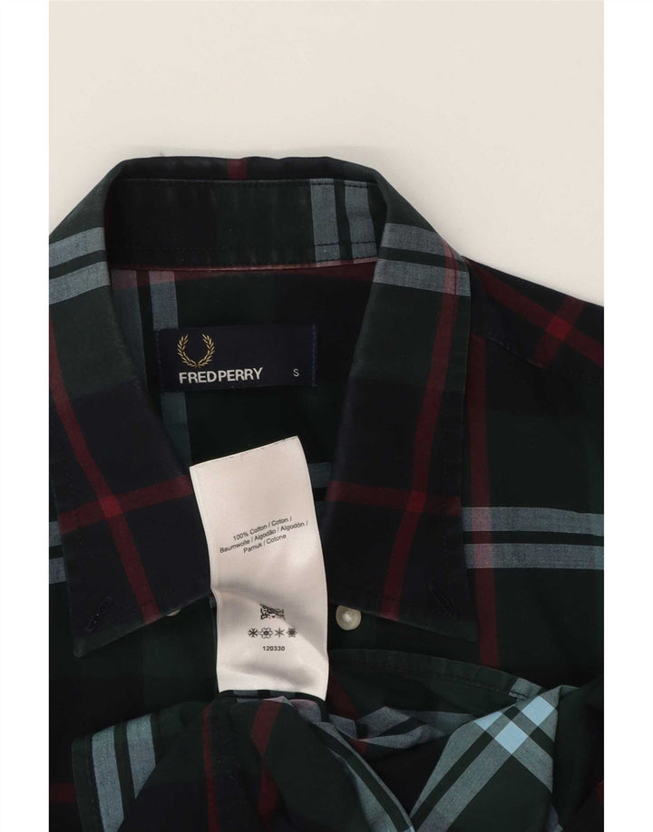 Fred Perry herreskjorte lille grøn plaid bomuld