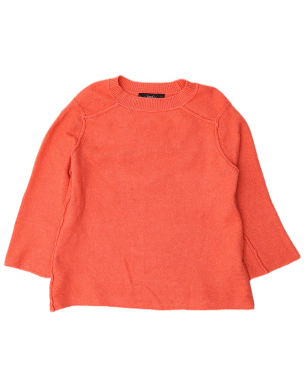 Zara Dame Oversized Boat Neck Jumper Sweater UK 10 Small Orange Polyester